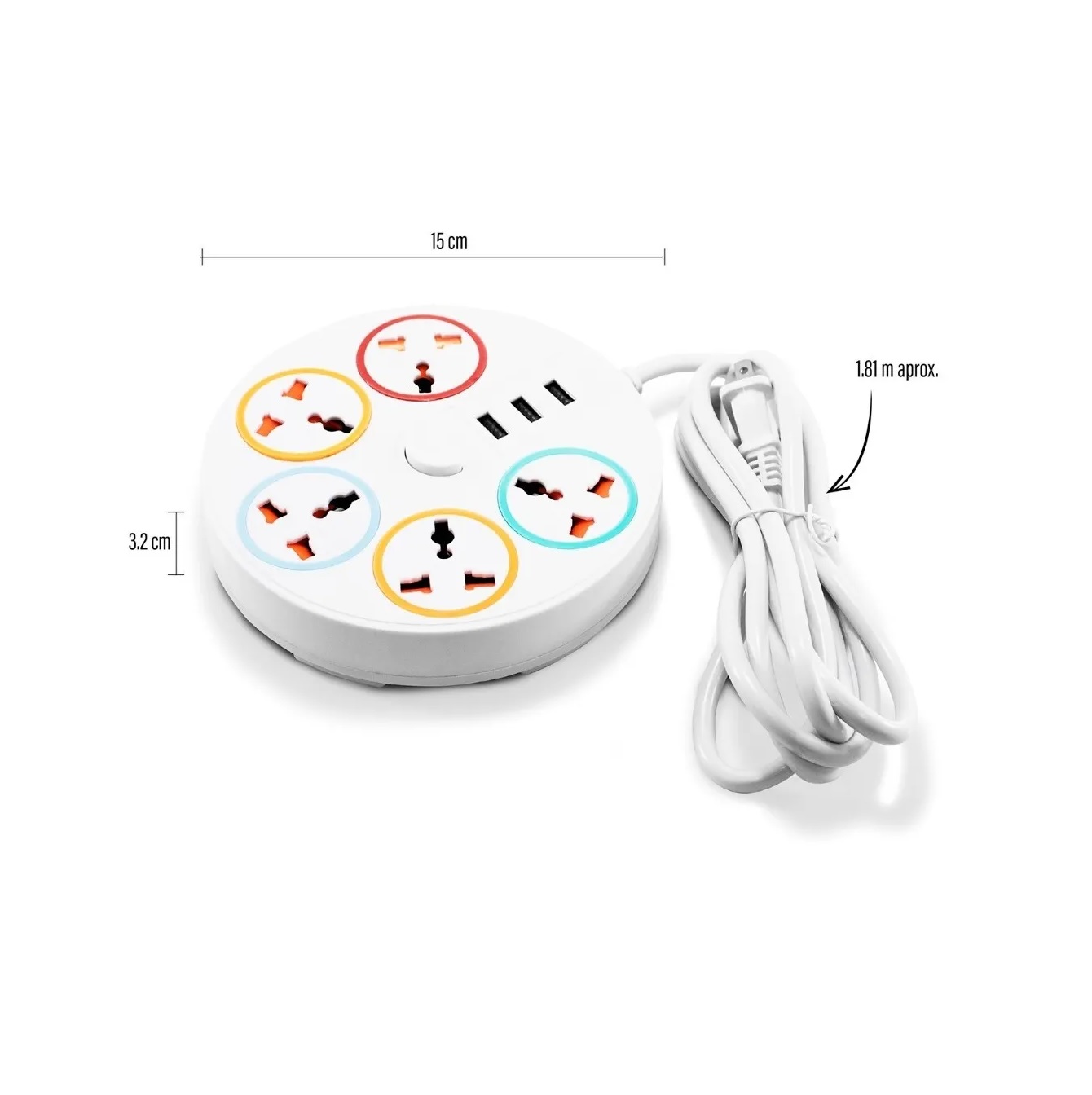 Multicontacto Circular Multiusos 5 Contactos + 3 Puertos Usb
