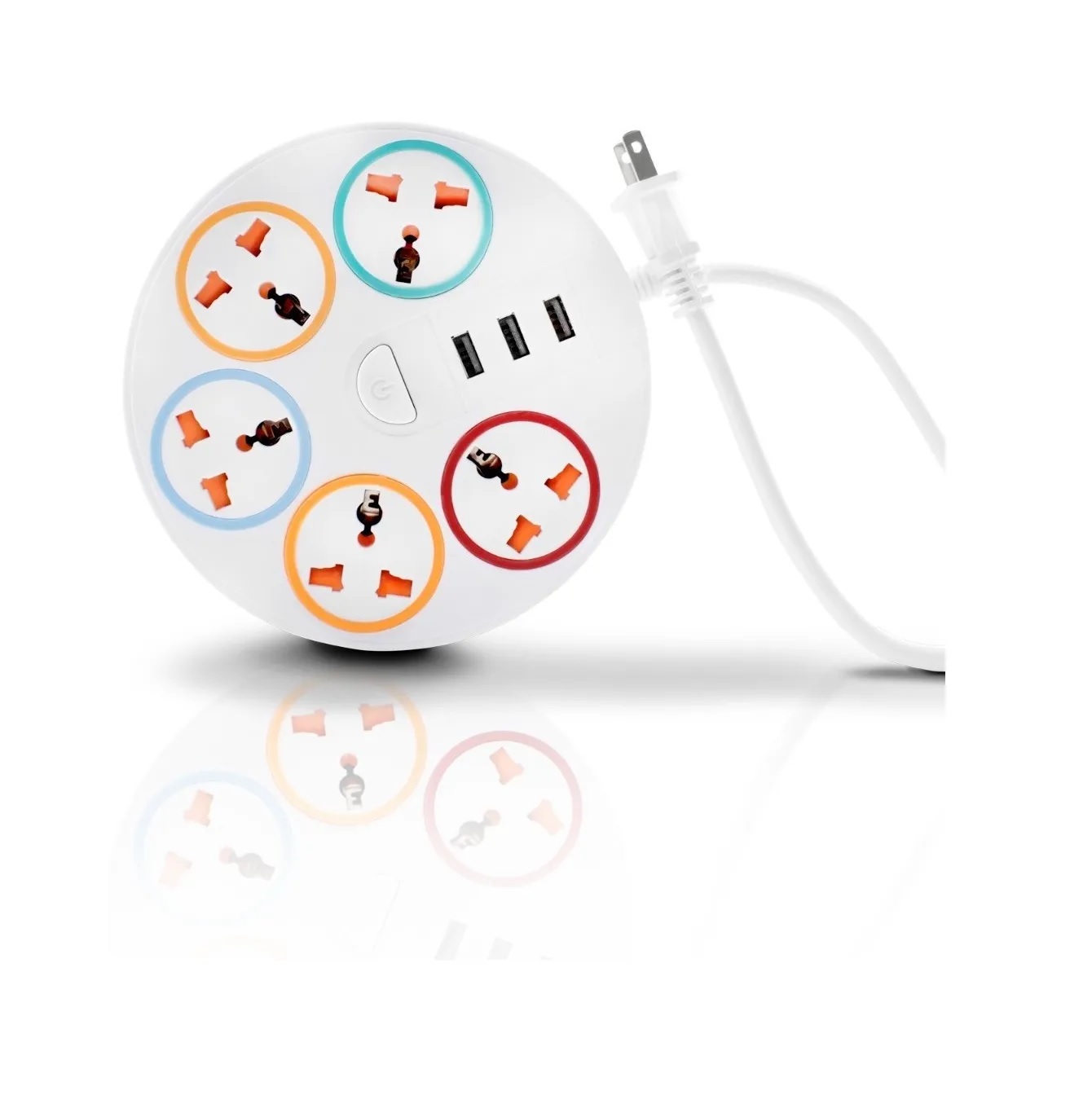 Multicontacto Circular Multiusos 5 Contactos + 3 Puertos Usb