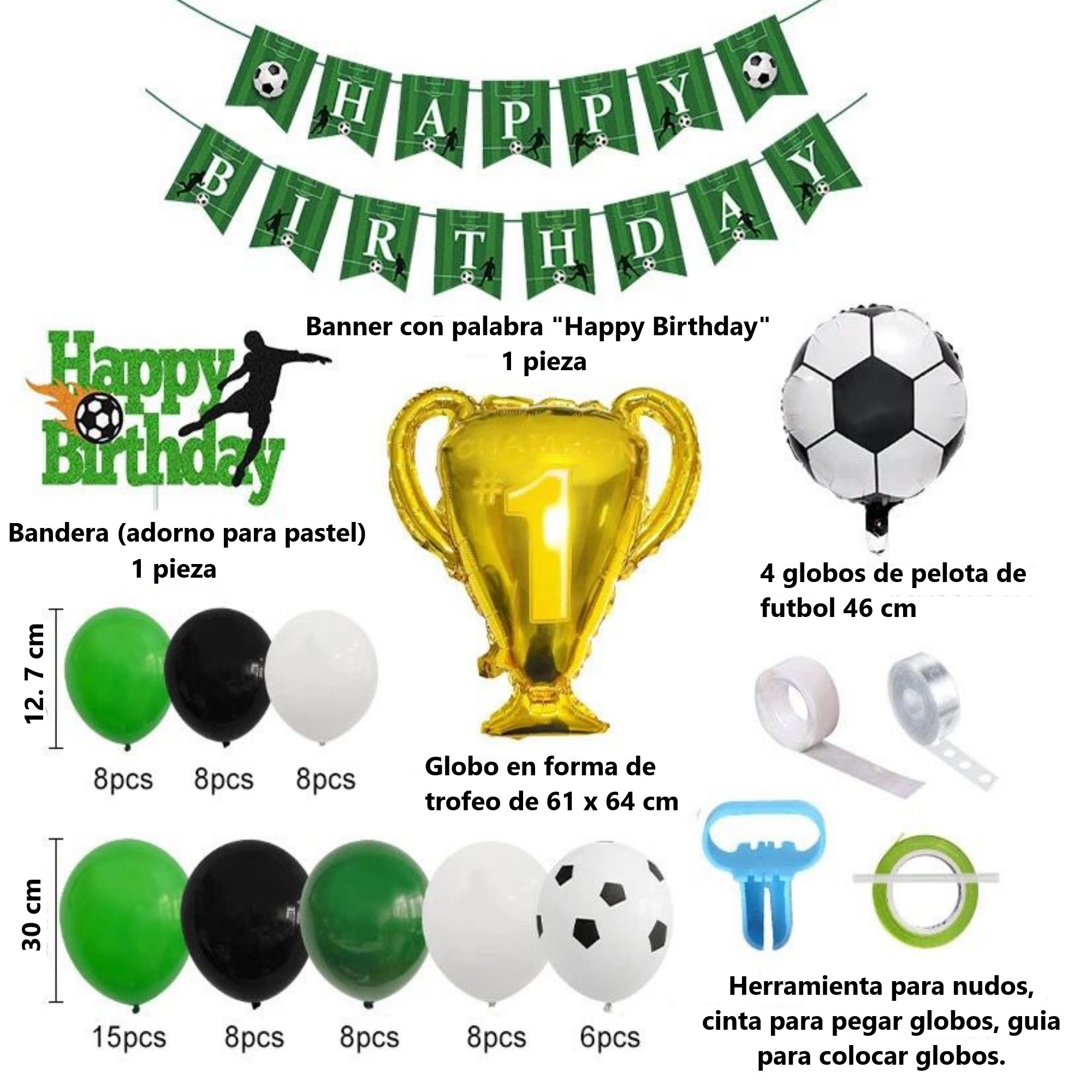 SET DE GLOBOS Y ADORNOS PARA CUMPLEAÑOS FUTBOL SOCCER