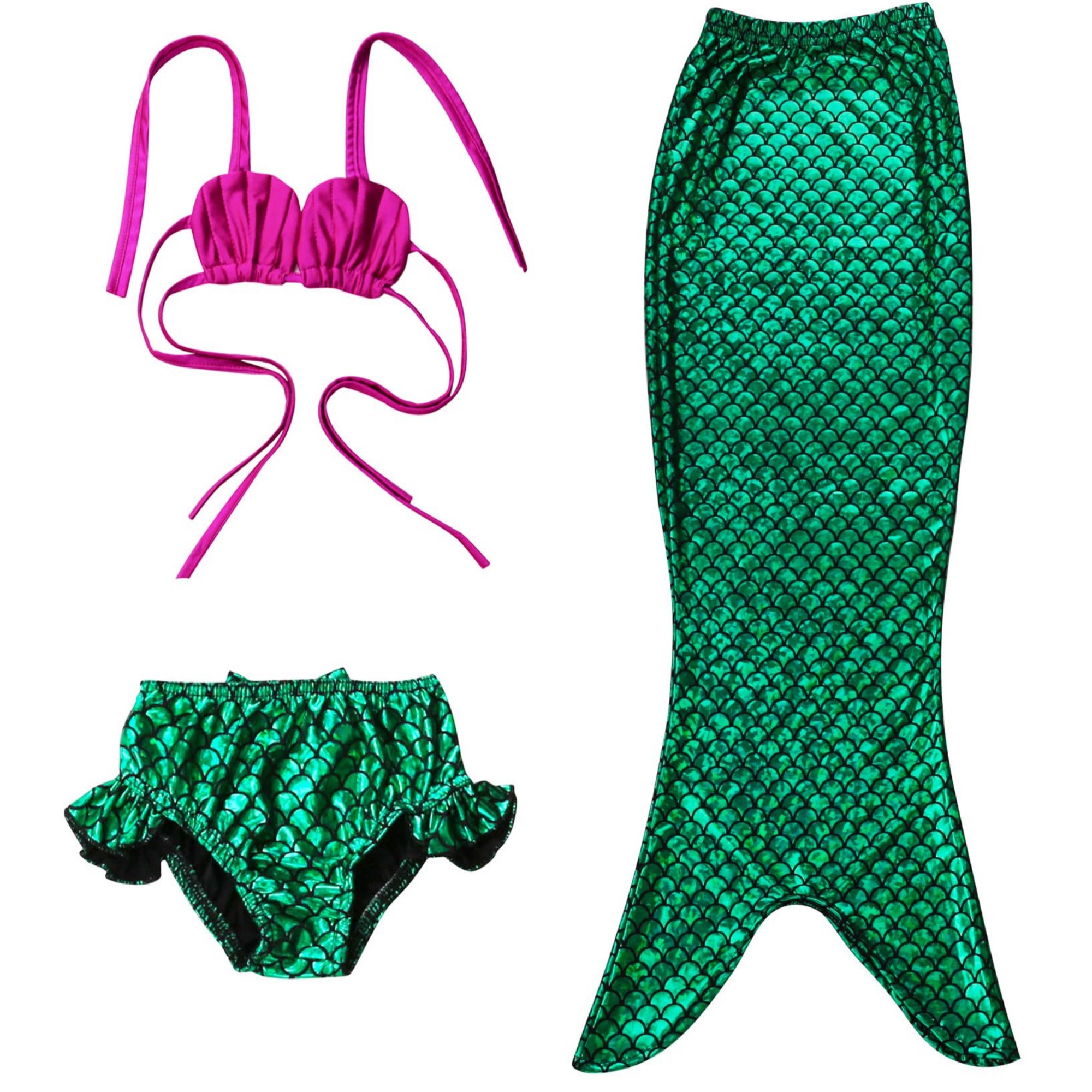 Traje De Baño Bikini  Disfraz de Sirena para Niñas 3 Piezas 