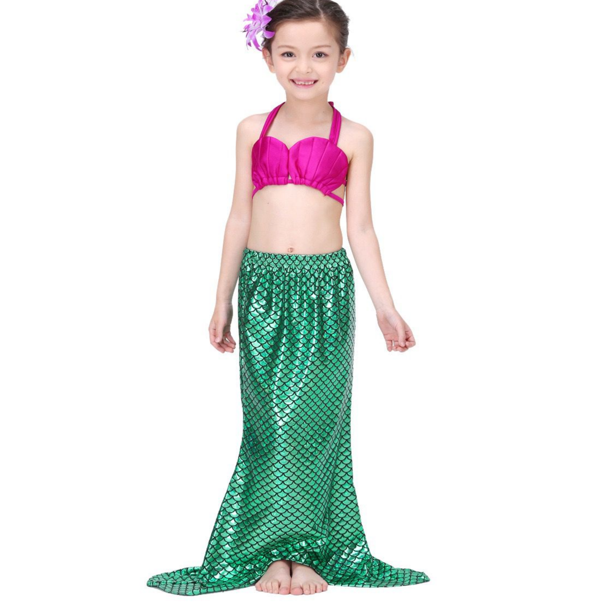 Traje De Baño Bikini  Disfraz de Sirena para Niñas 3 Piezas 