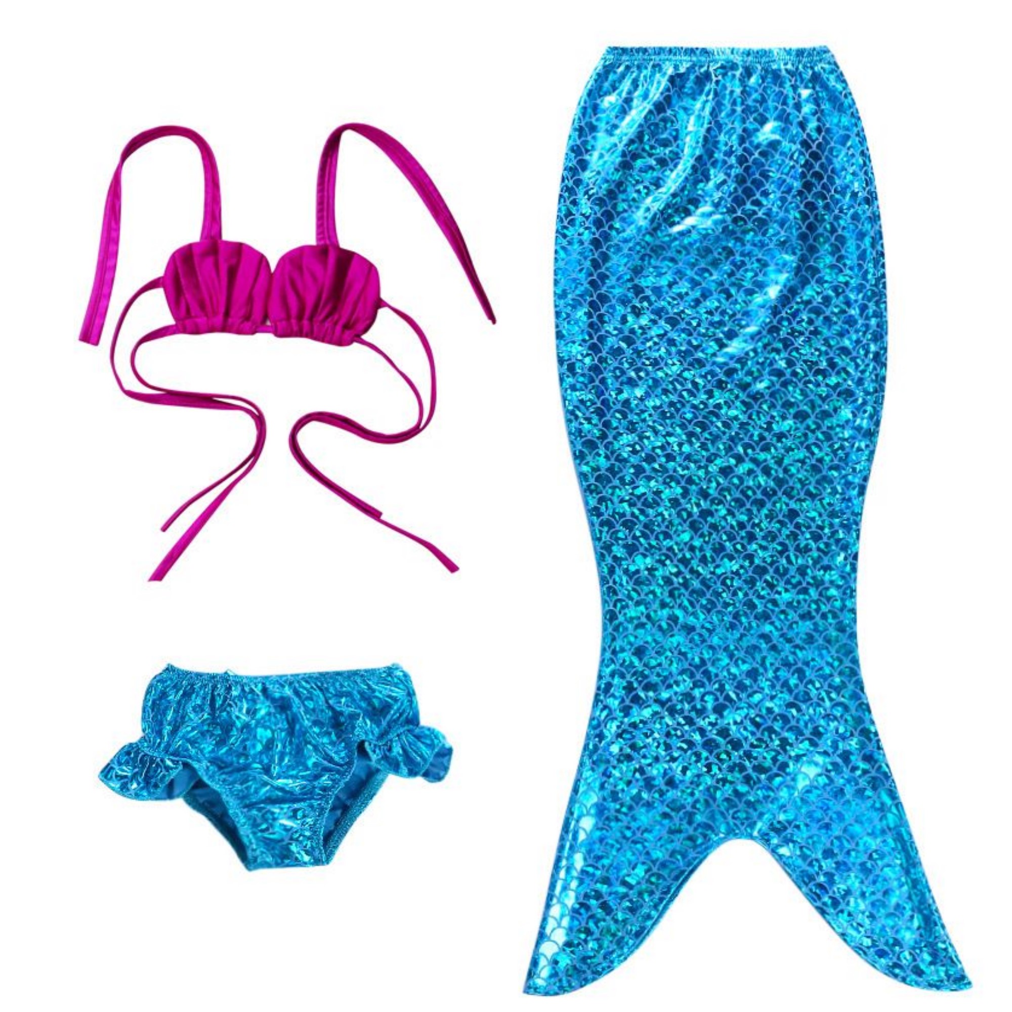 Traje De Baño Bikini  Disfraz de Sirena para Niñas 3 Piezas 
