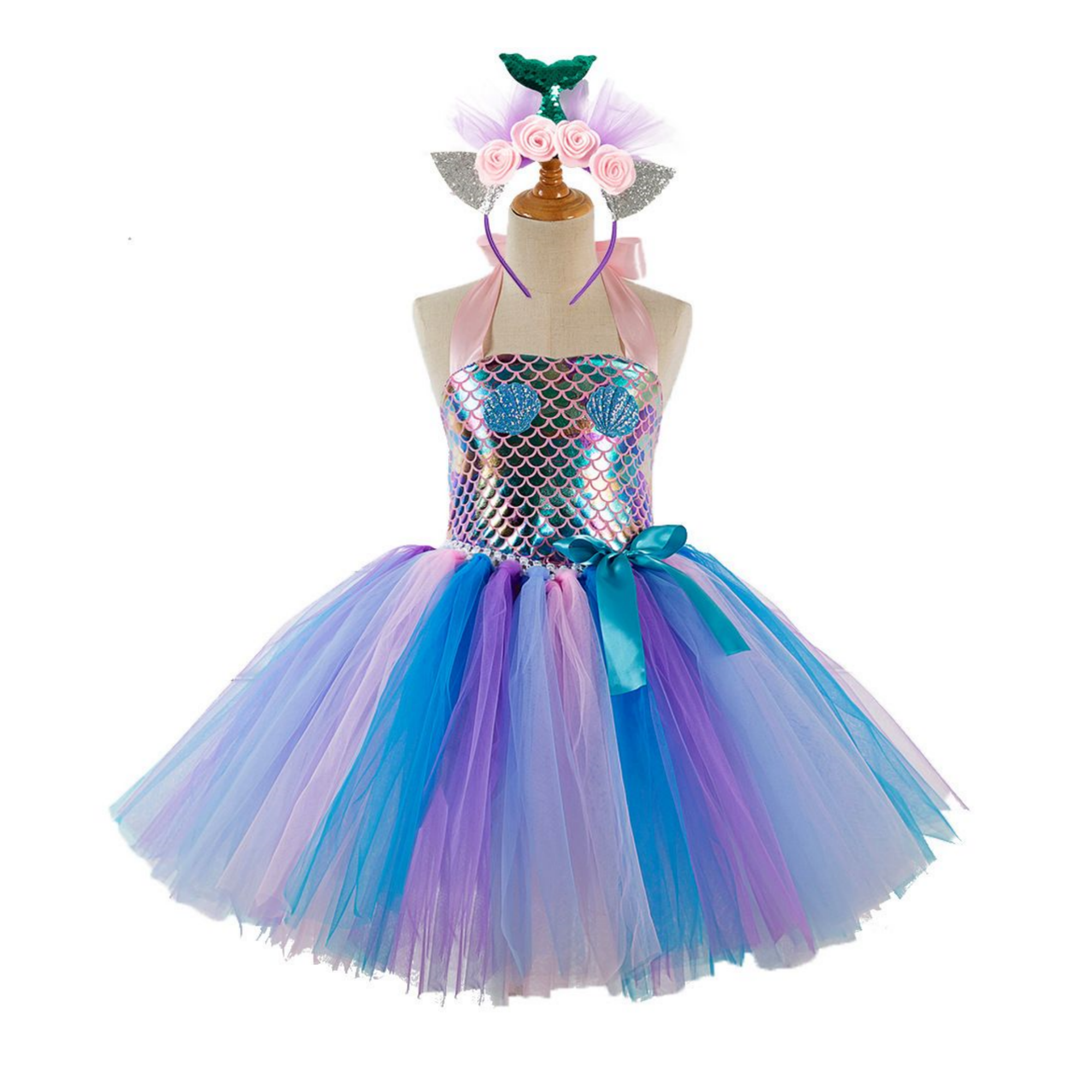 Vestido de Sirena con Diadema tipo Tutu Niña Disfraz Princesa SIRENA