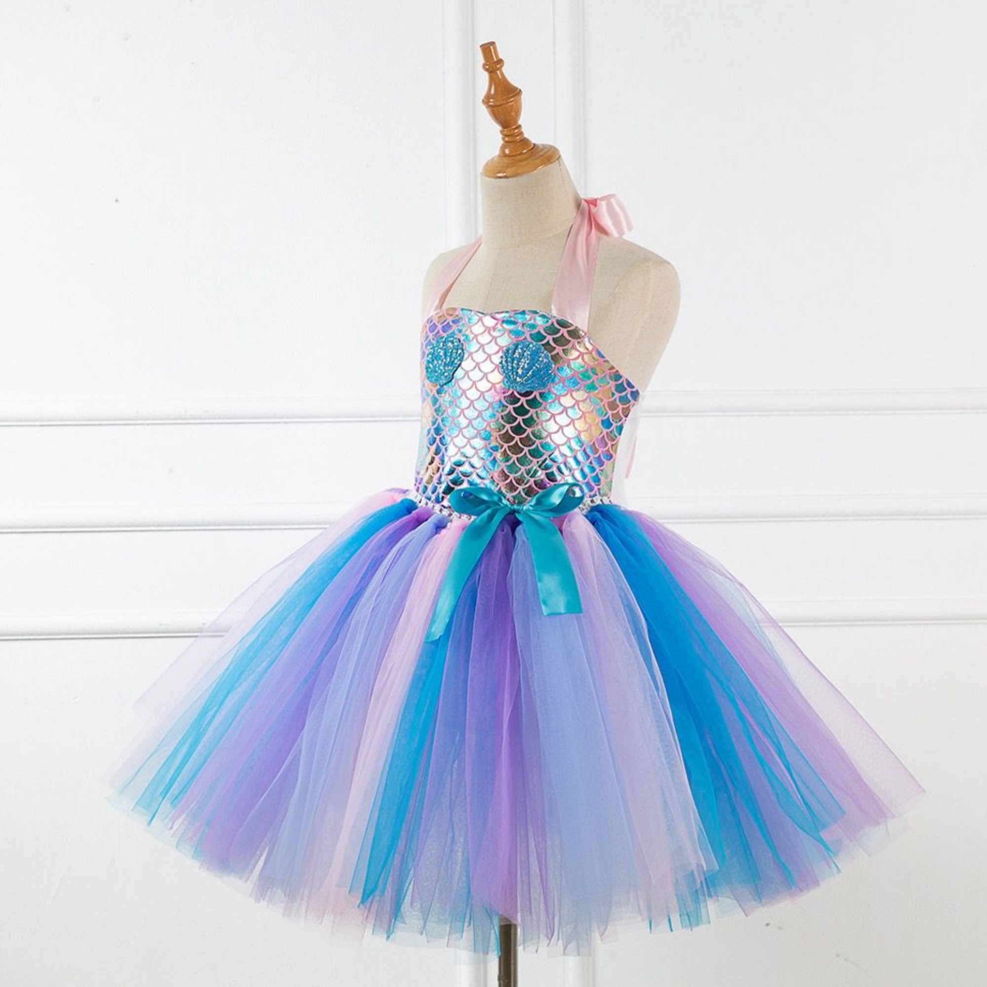 Vestido de Sirena con Diadema tipo Tutu Niña Disfraz Princesa SIRENA