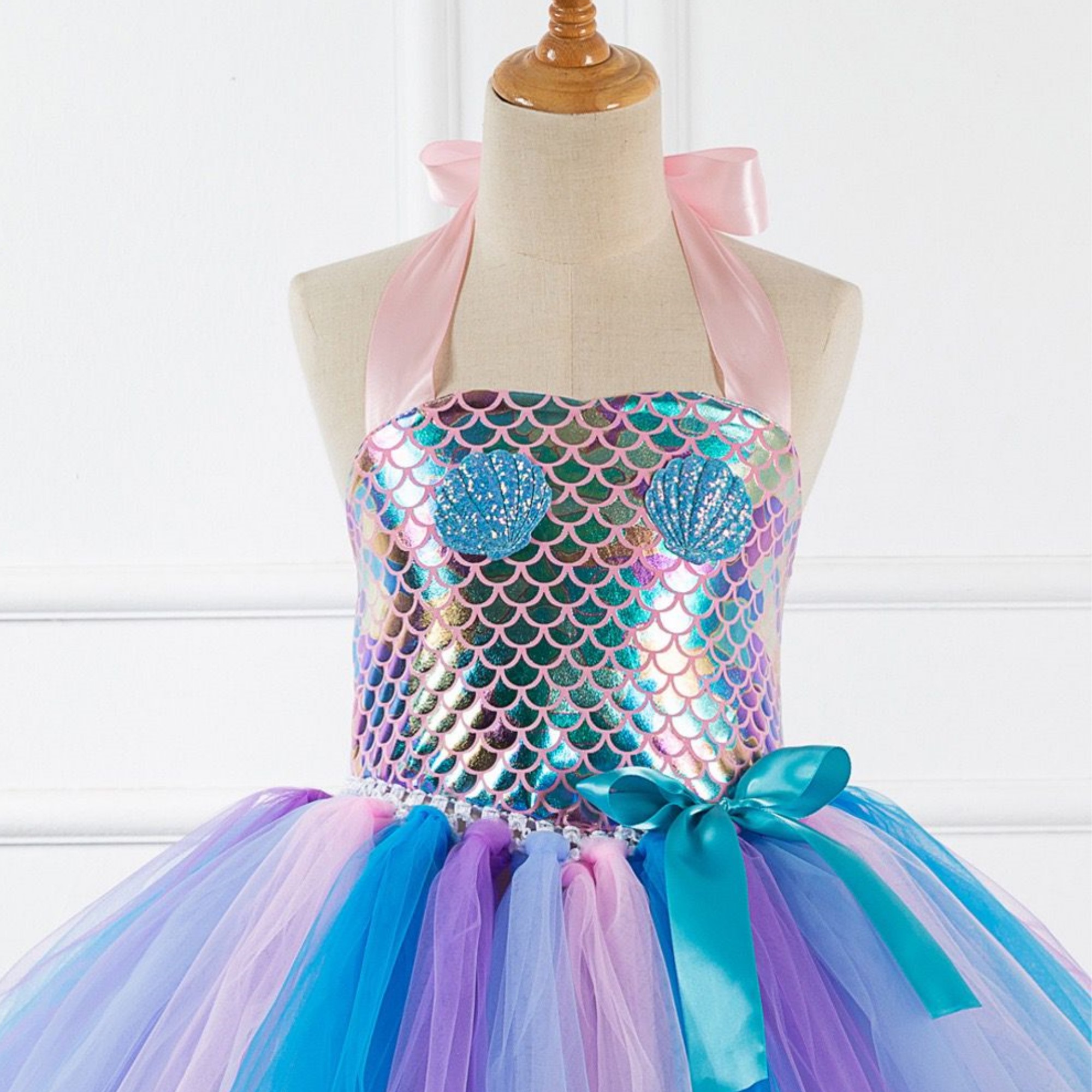 Vestido de Sirena con Diadema tipo Tutu Niña Disfraz Princesa SIRENA