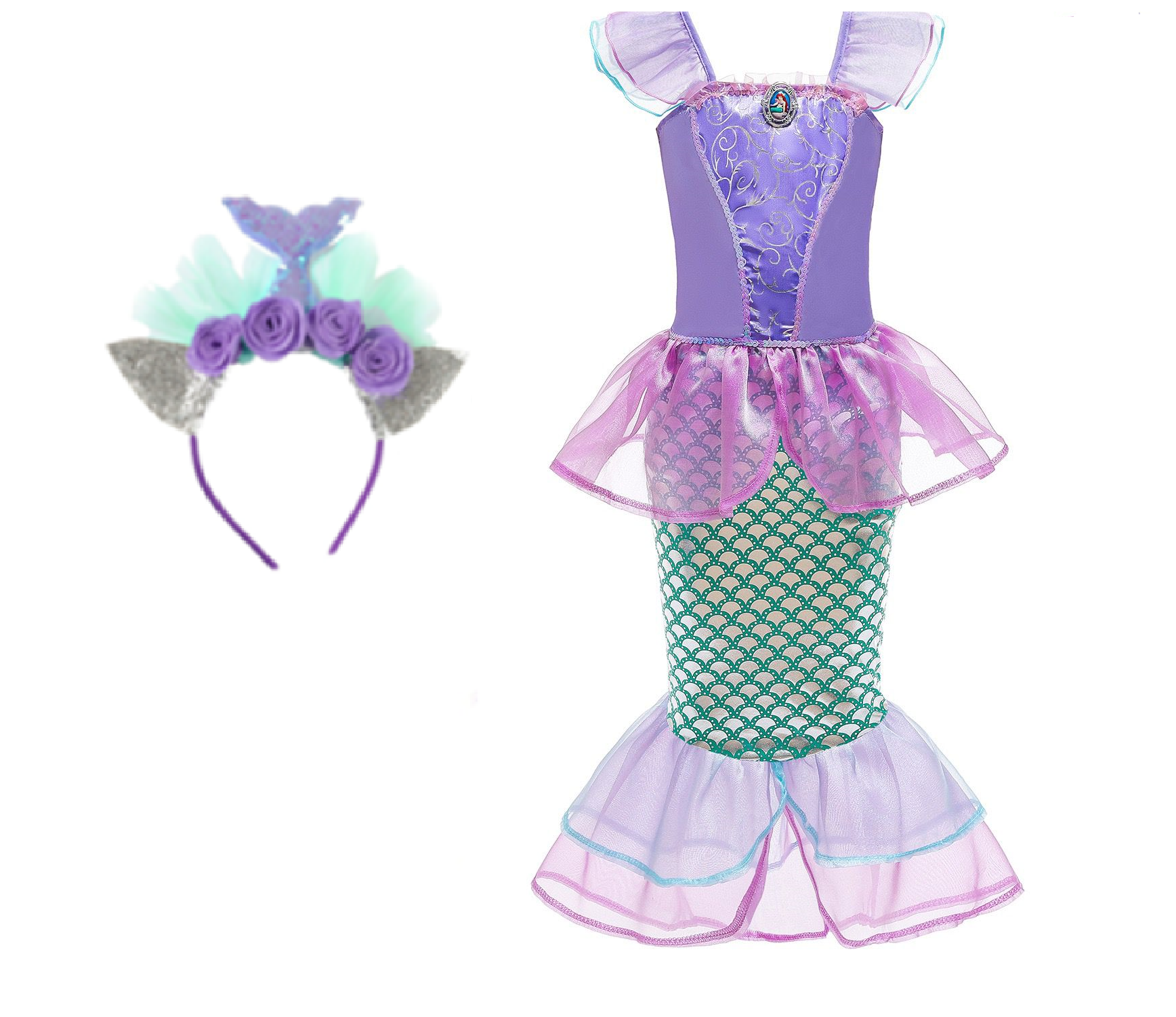 Vestido para Niña de Princesa SIRENA Disfraz Sirena Con Diadema 