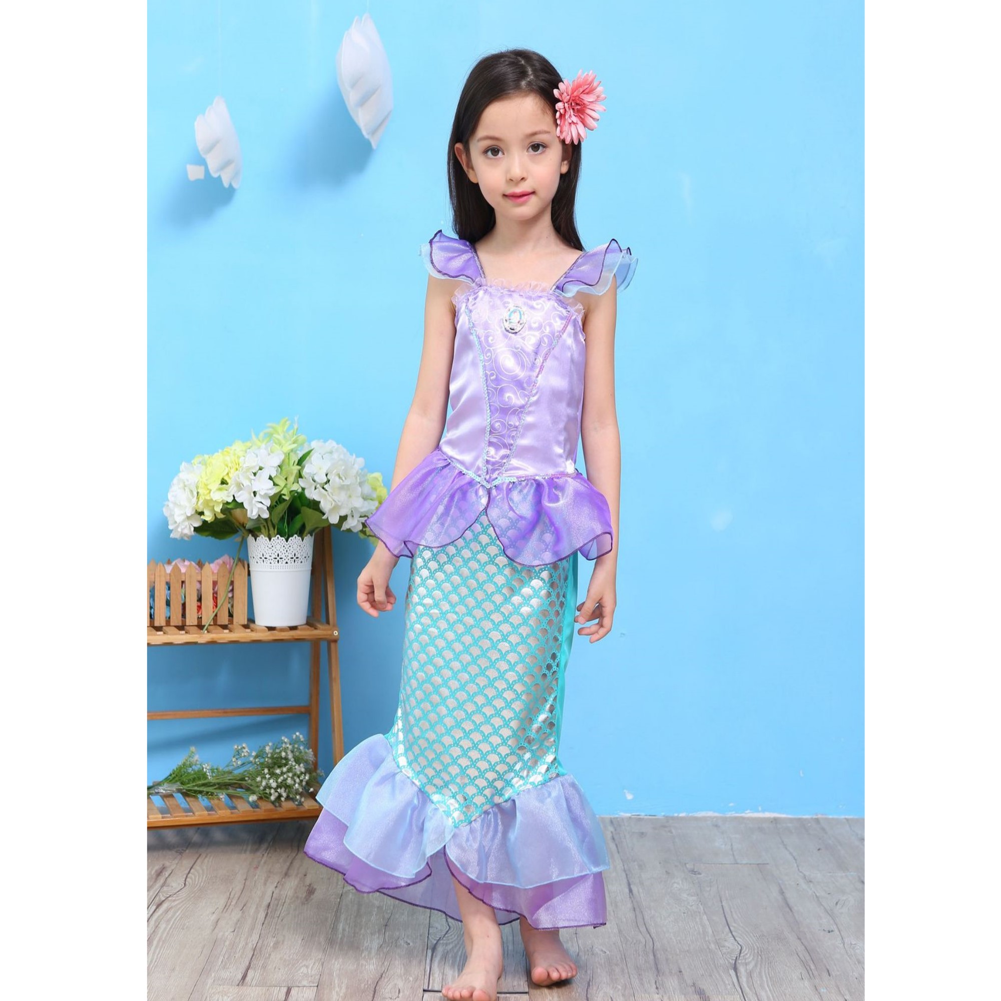Vestido para Niña de Princesa SIRENA Disfraz Sirena Con Diadema 