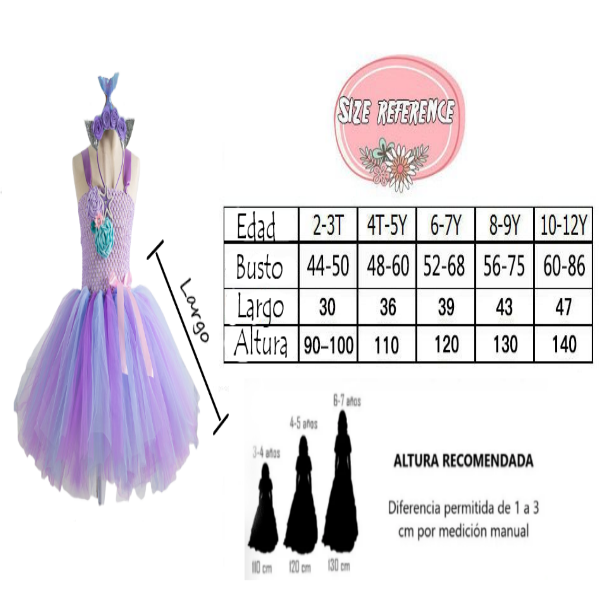 Vestido Lila de Tutu con Diadema de Sirena Disfraz de Princesa SIRENA