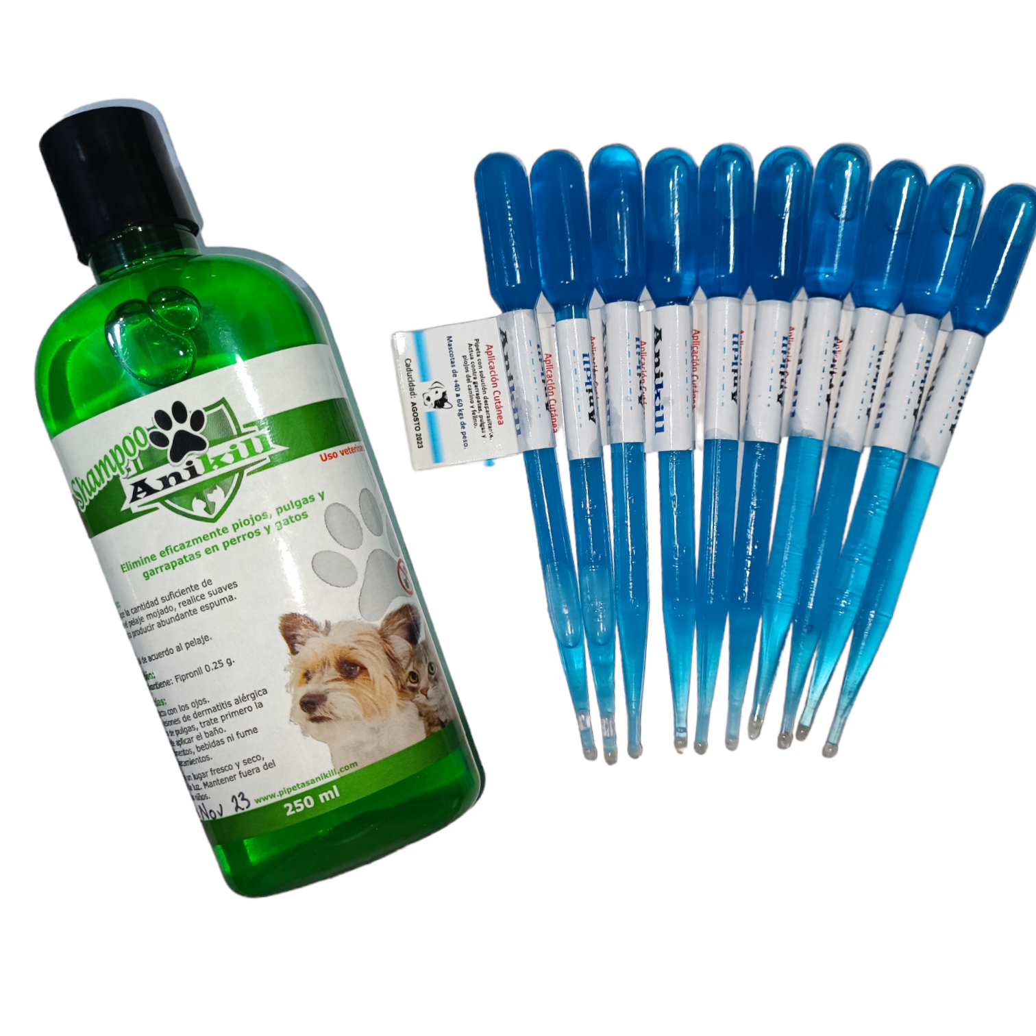 Shampo Con 10 Pipetas Azules Anikill Para Perros Y Gatos