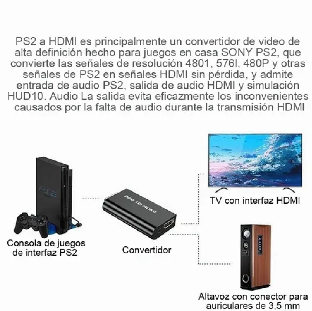 Adaptador conversor playstation 2 ps2 a hdmi convertidor video