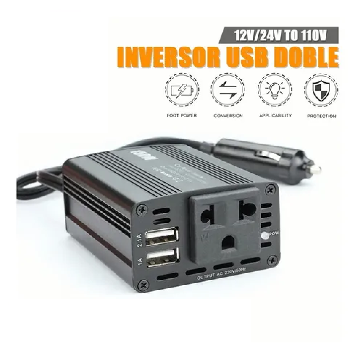 Inversor De Alta Potencia Para Coche 150 W, Doble Usb