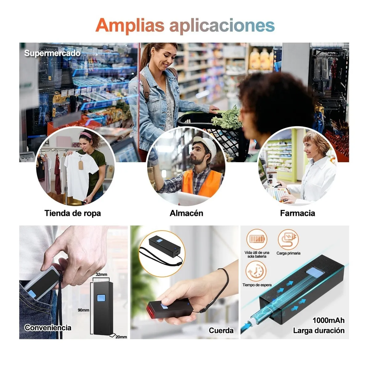Escáner Portátil 3 En 1 Inalámbrico Bluetooth Mini 1d/2d/qr