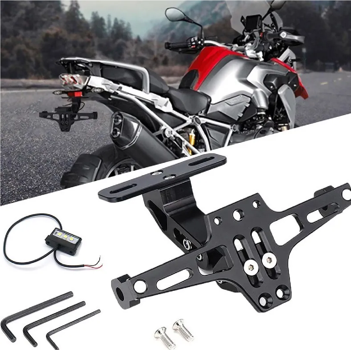 Porta Placa Universal Para Moto Ajustable Con Luz Negro