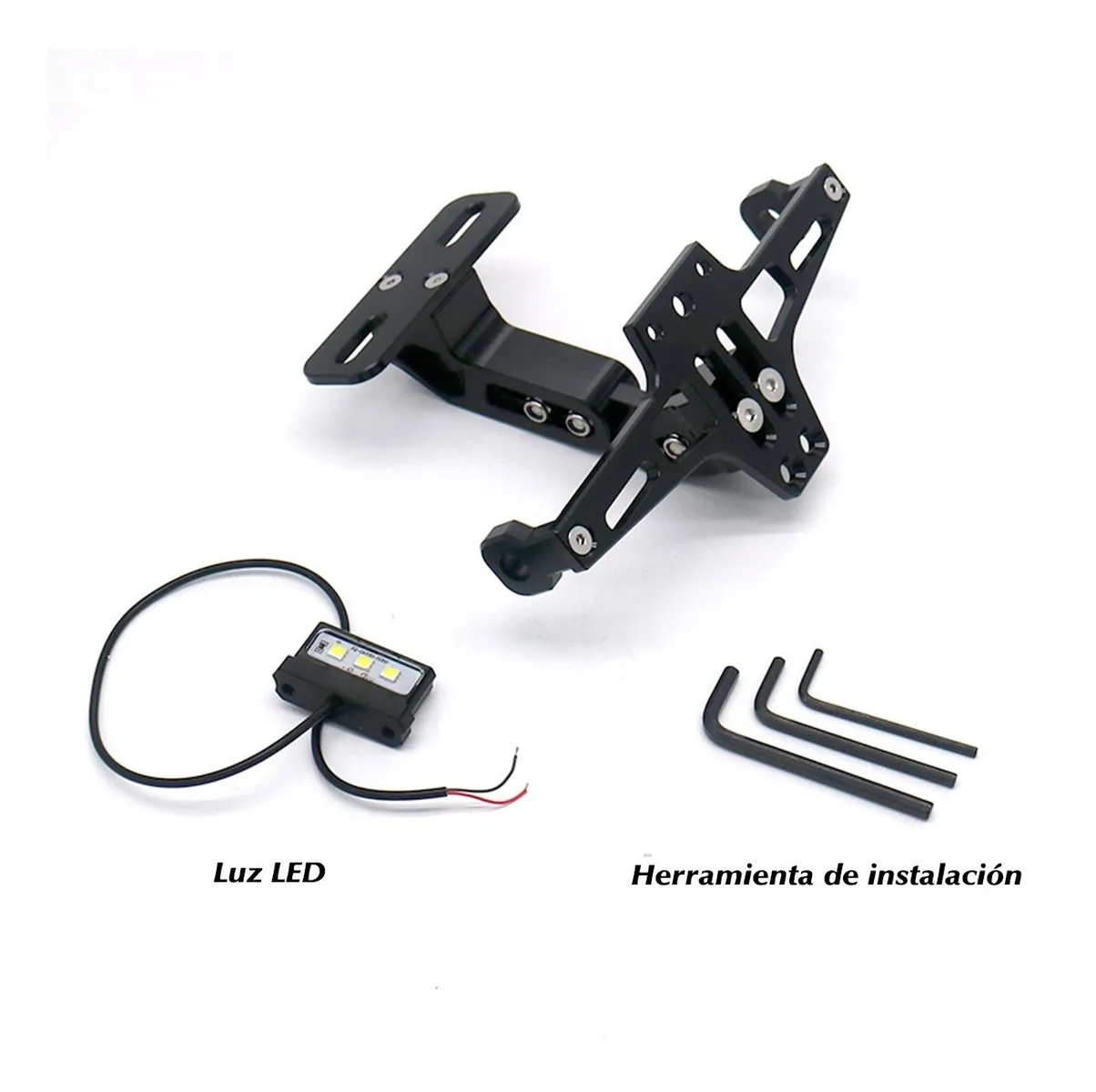 Porta Placa Universal Para Moto Ajustable Con Luz Negro