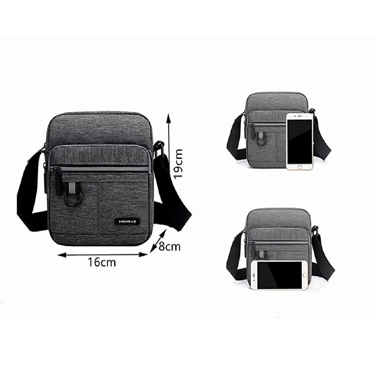 Bandolera Pequeña De Lona Para Hombre Gris