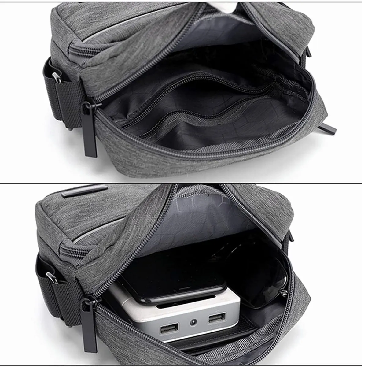 Bandolera Pequeña De Lona Para Hombre Gris