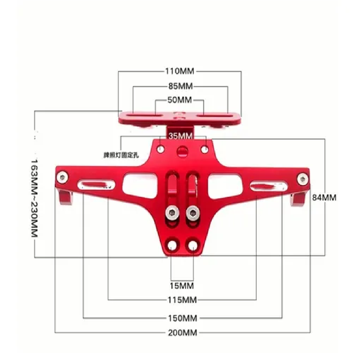 Porta Placa Universal Para Moto Ajustable Con Luz Led R6 Ns Rojo