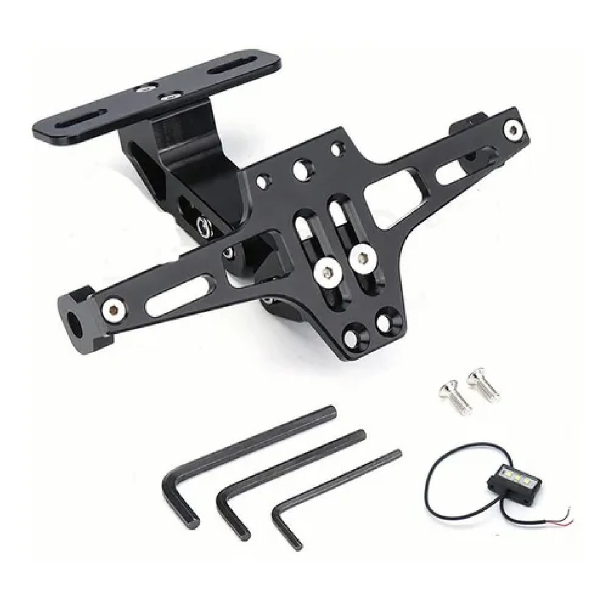 Porta Placa Universal Para Moto Ajustable Con Luz Led R6 Ns Negro