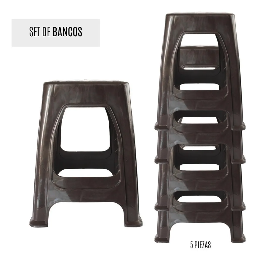 Kit 5 Piezas Banco Plástico Liso Multiusos Resistente Confot