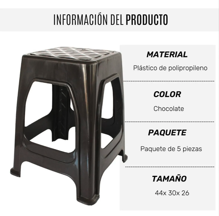 Kit 5 Piezas Banco Plástico Liso Multiusos Resistente Confot