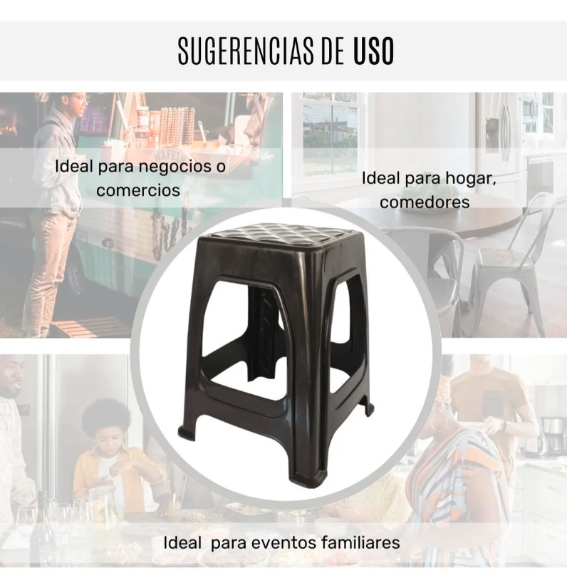 Kit 5 Piezas Banco Plástico Liso Multiusos Resistente Confot