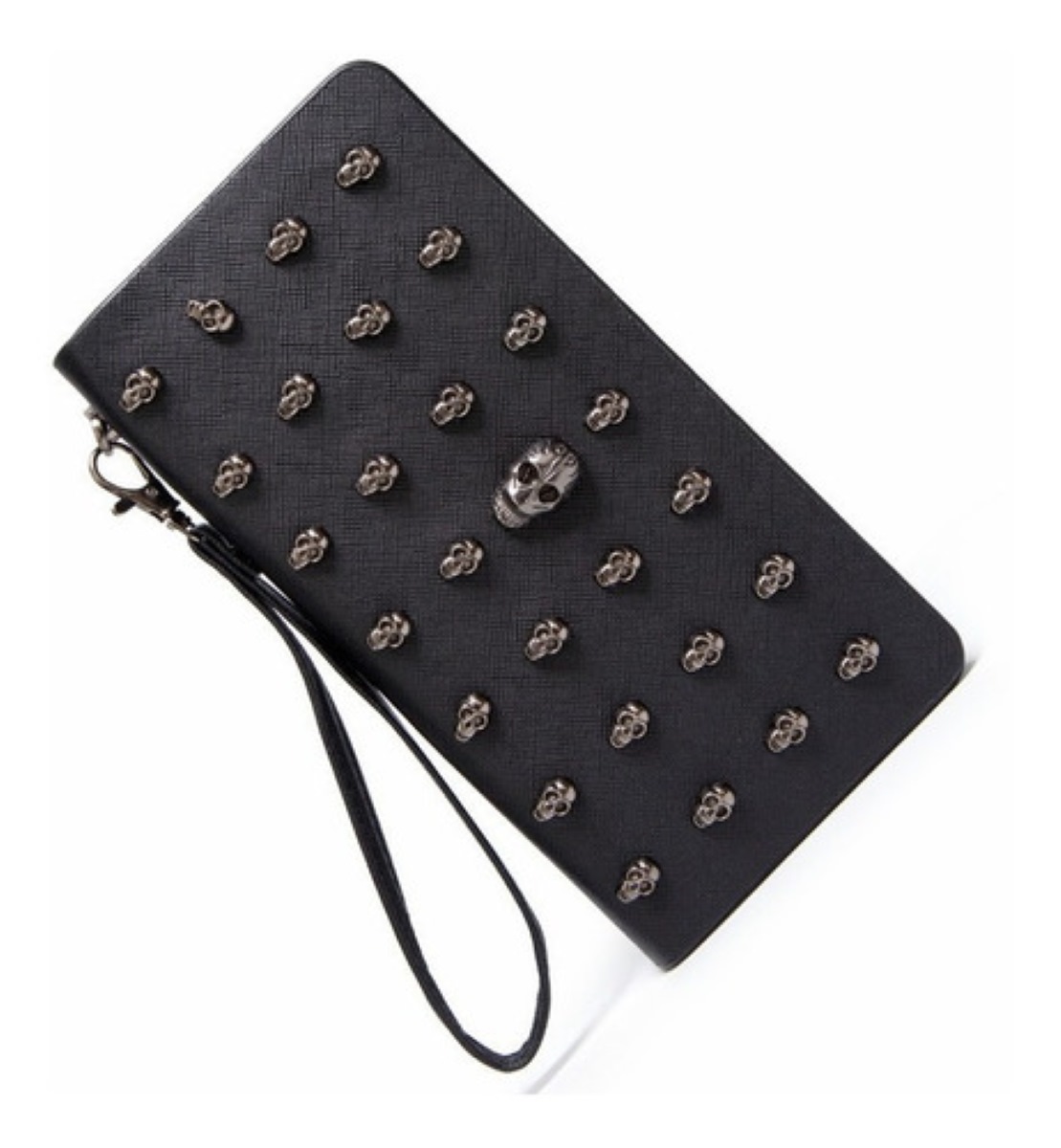 Cartera Vintage Para Mujer Con Cremallera Y Tachuelas Negra