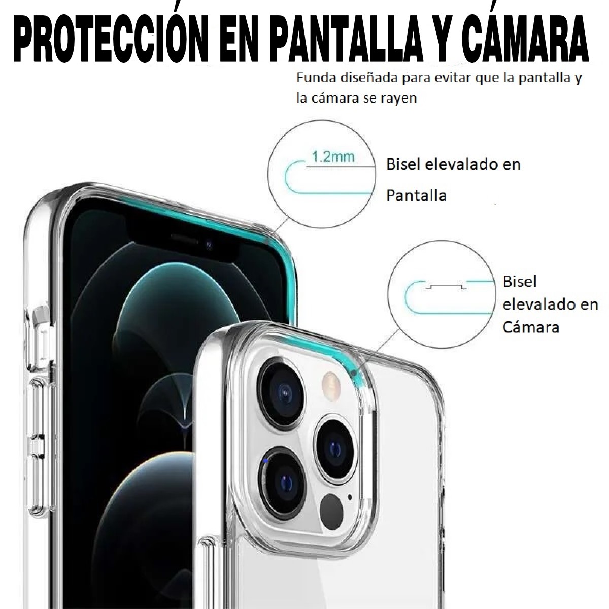 Funda Transparente para iPhone 12 Pro Max Protector de Uso Rudo a Prueba de Golpes