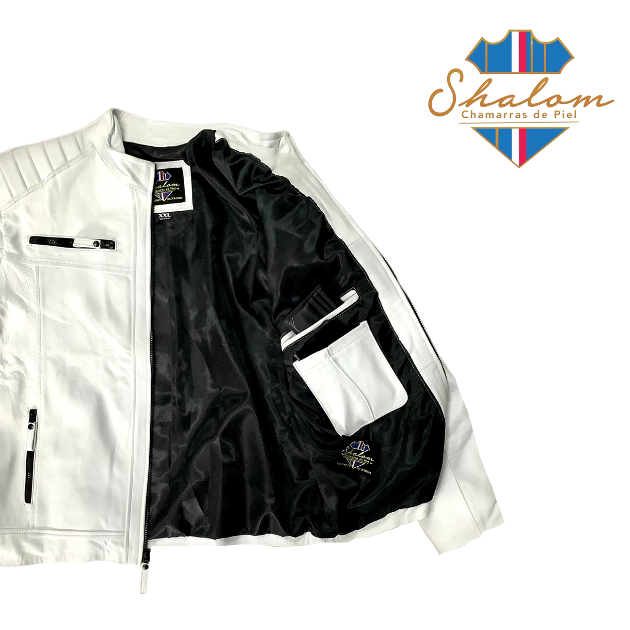 Chamarra Caballero Modelo Matrix piel Blanca legitima Incluye de Regalo un Llavero Monedero de piel