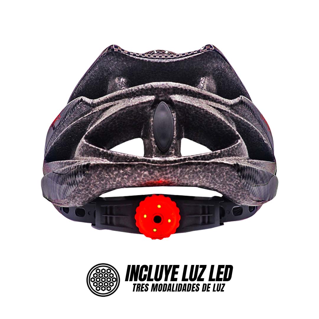 Casco Bicicleta Montaña Ciclismo Ajustable Luz Led Unitalla Negro con línea Roja