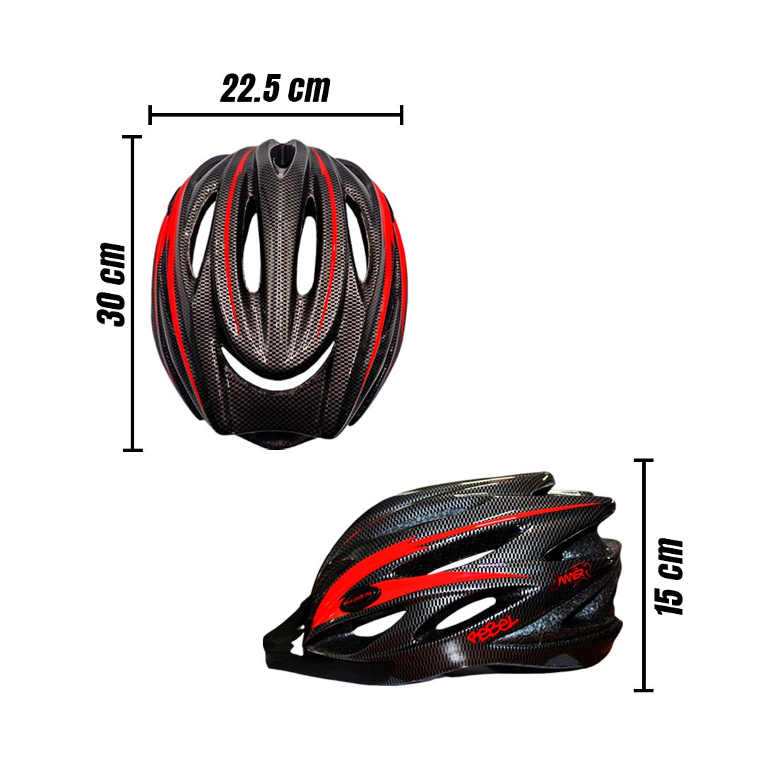 Casco Bicicleta Montaña Ciclismo Ajustable Luz Led Unitalla Negro con línea Roja
