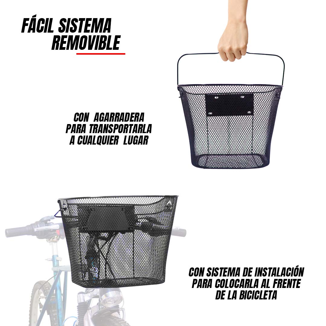 Canasta Canastilla Removible Bicicleta R26 Incluye Soportes Negra
