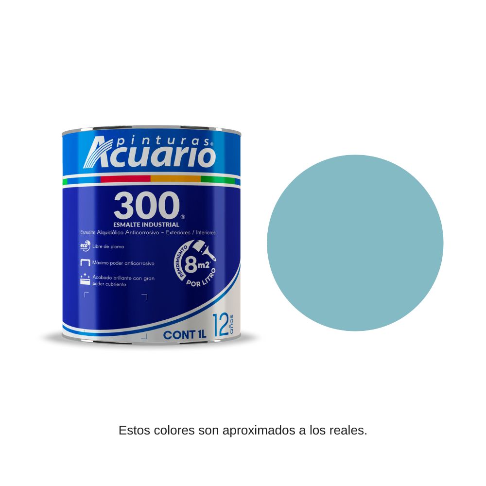 Pintura Esmalte 300 Color Azul Cielo Acuario 1 Lt EA32010