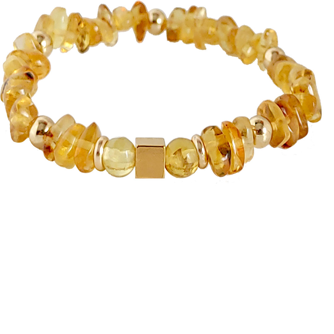 Pulso Ambar Amarillo Y Esferas De Acero De Dama