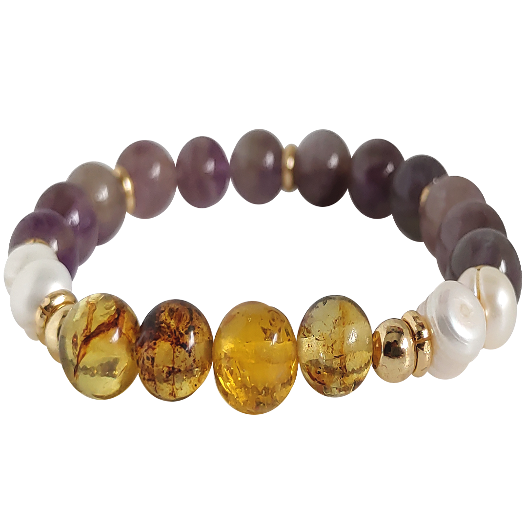 Pulso Ambar Amarillo Y Amatista De Dama