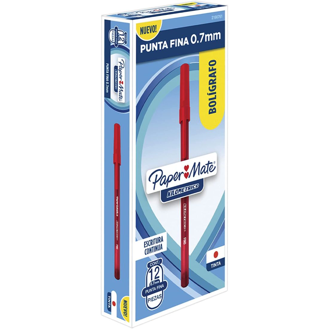 Bolígrafo Paper Mate Kilométrico Tinta Roja, 12 piezas