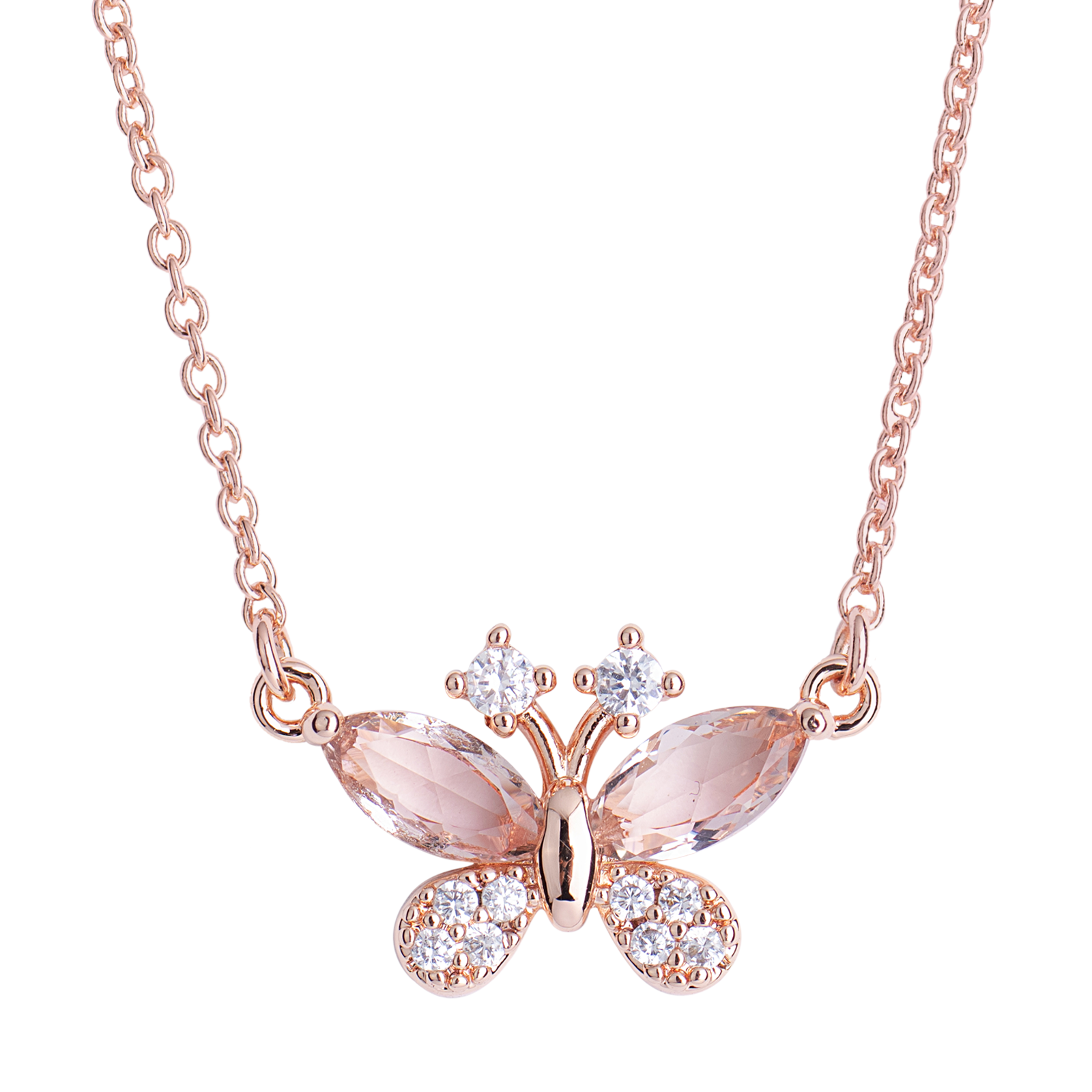 LuckyLy Collar para Mujer de Mariposa con Cristal y Zirconia Cúbica , Cadena y Dije con Baño de Oro Rosa 14k - Modelo Gina