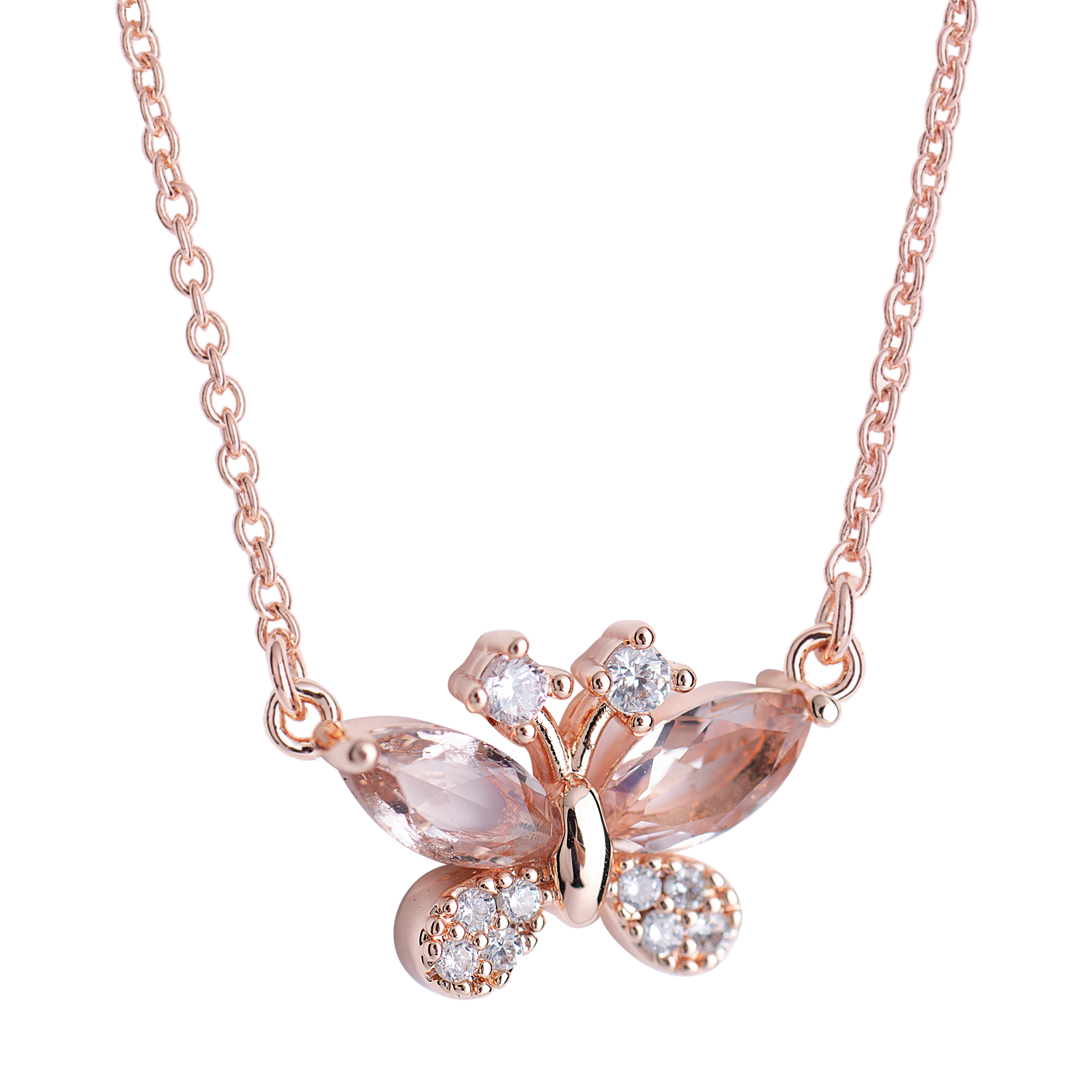 LuckyLy Collar para Mujer de Mariposa con Cristal y Zirconia Cúbica , Cadena y Dije con Baño de Oro Rosa 14k - Modelo Gina