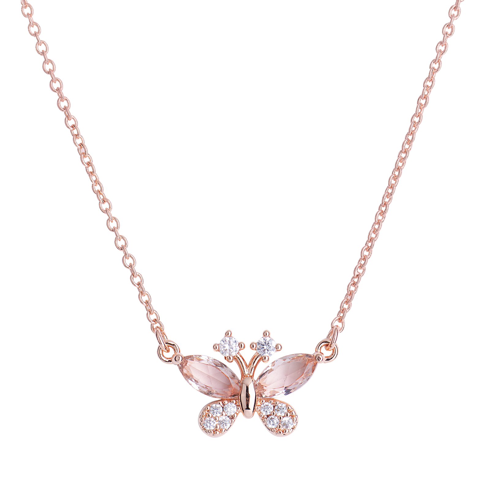 LuckyLy Collar para Mujer de Mariposa con Cristal y Zirconia Cúbica , Cadena y Dije con Baño de Oro Rosa 14k - Modelo Gina