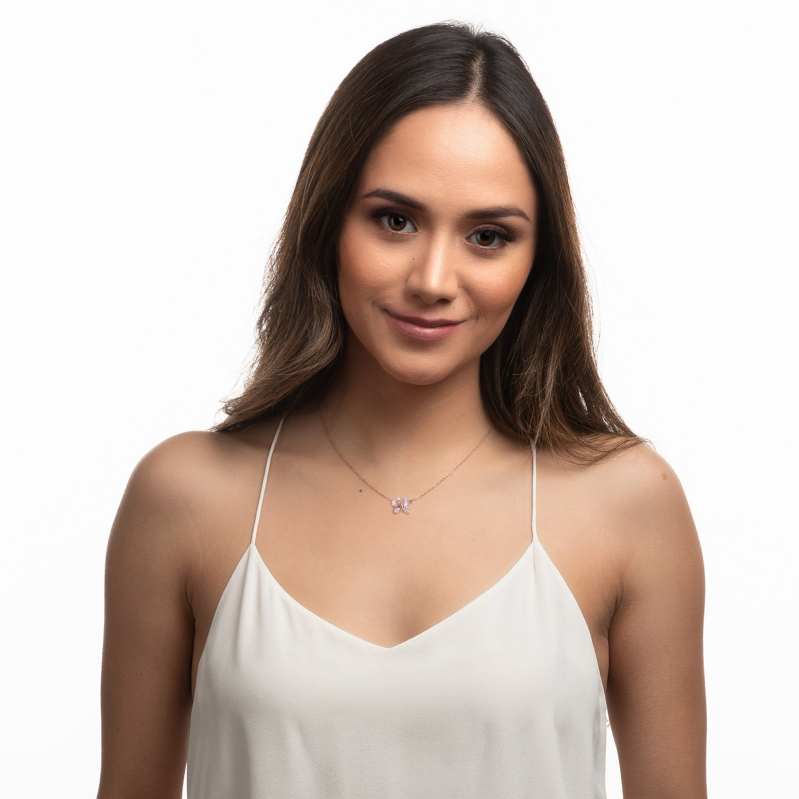 LuckyLy Collar para Mujer de Mariposa con Cristal y Zirconia Cúbica , Cadena y Dije con Baño de Oro Rosa 14k - Modelo Gina