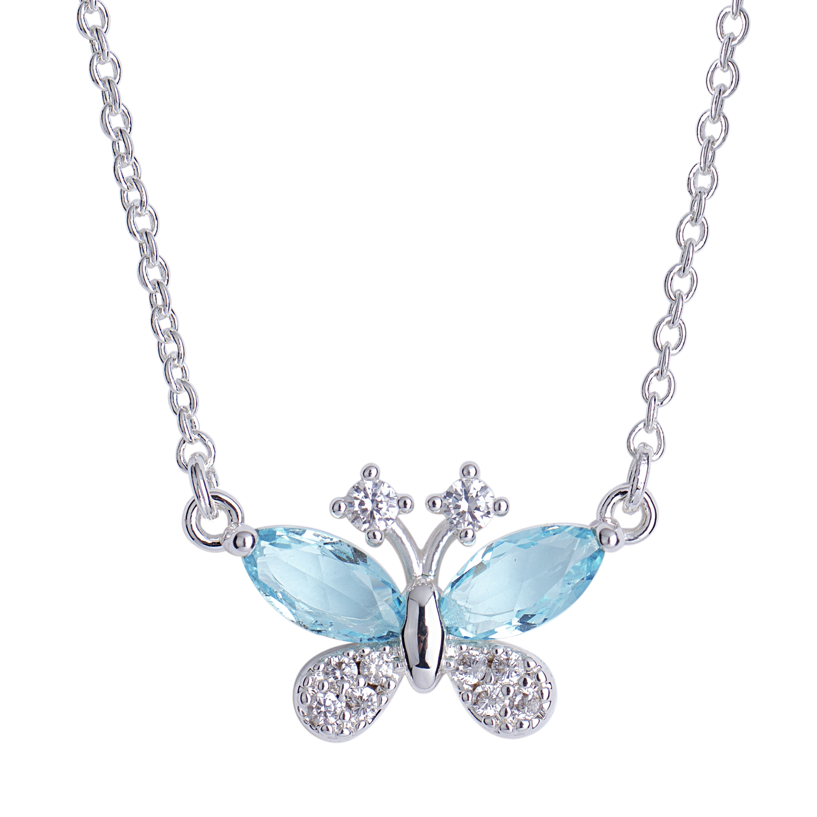 LuckyLy Collar para Mujer de Mariposa con Cristal y Zirconia Cúbica , Cadena y Dije con Baño de Plata - Modelo Gina