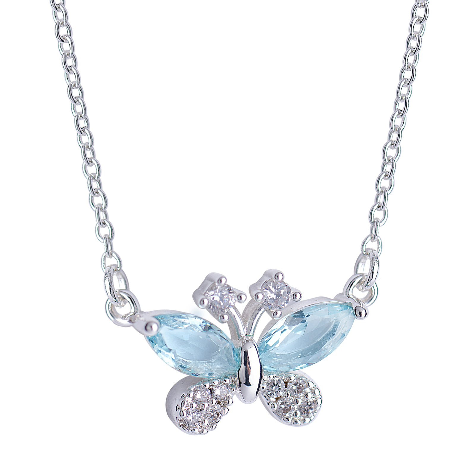 LuckyLy Collar para Mujer de Mariposa con Cristal y Zirconia Cúbica , Cadena y Dije con Baño de Plata - Modelo Gina