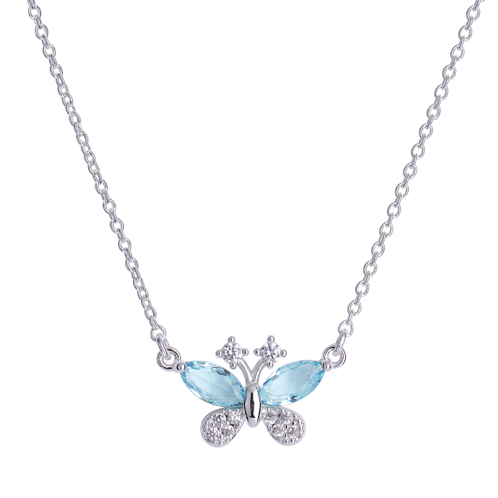LuckyLy Collar para Mujer de Mariposa con Cristal y Zirconia Cúbica , Cadena y Dije con Baño de Plata - Modelo Gina