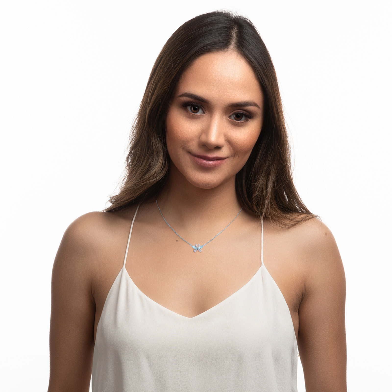 LuckyLy Collar para Mujer de Mariposa con Cristal y Zirconia Cúbica , Cadena y Dije con Baño de Plata - Modelo Gina