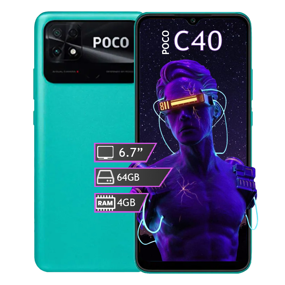 Celular Xiaomi Poco C40 Verde Coral Almacenamiento 64GB Ram 4GB Dual Sim