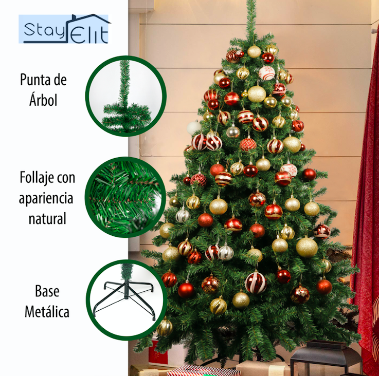 Árbol de Navidad Artificial, Pino Navideño Verde, Abeto, Incluye Soporte, Frondoso Excelente Calidad (1.70 Metros)