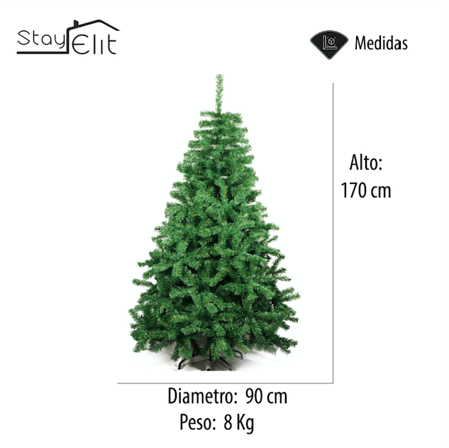 Árbol de Navidad Artificial, Pino Navideño Verde, Abeto, Incluye Soporte, Frondoso Excelente Calidad (1.70 Metros)