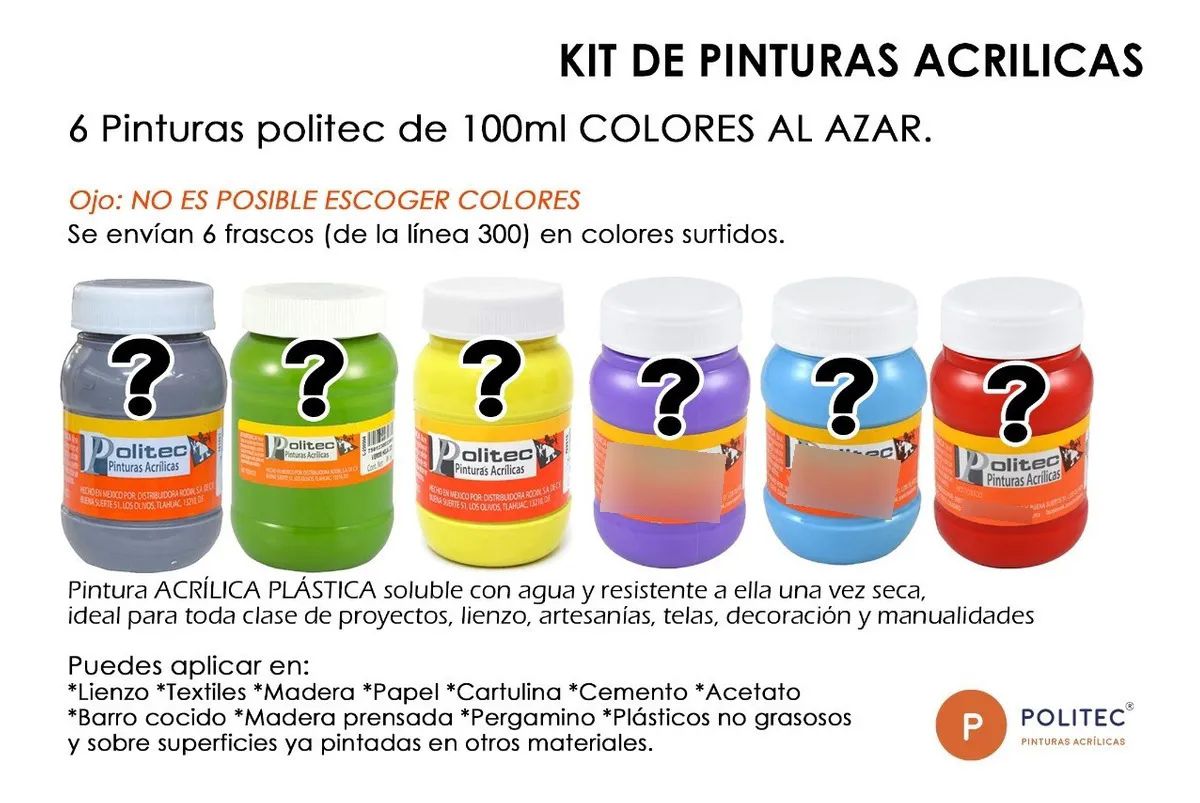 Pinturas Politec Colores Surtidos Acrilicas Mayoreo Kit