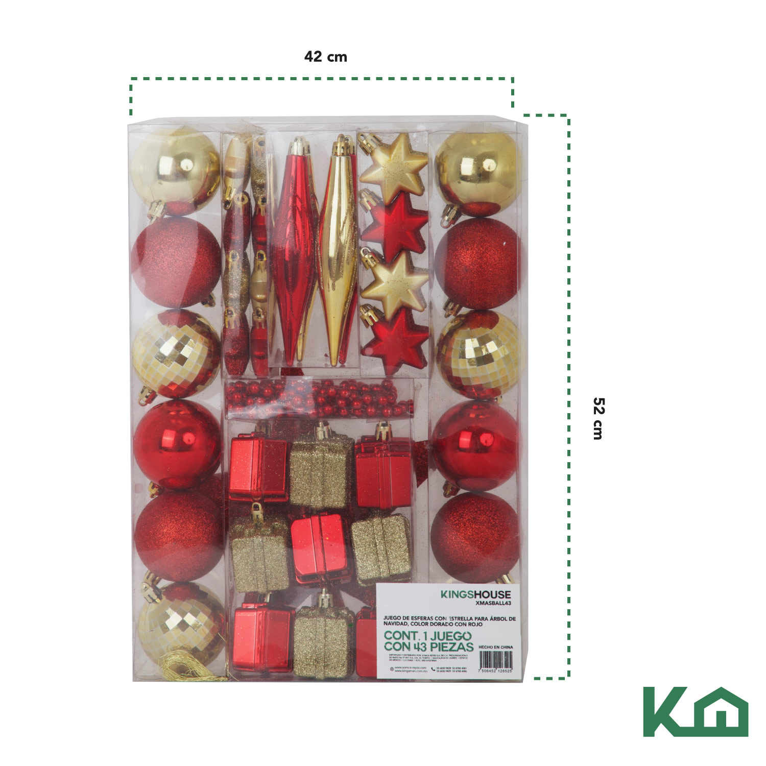 Set Esferas Navidad Dorado Rojo C/estrella Para Árbol 43 Pz 