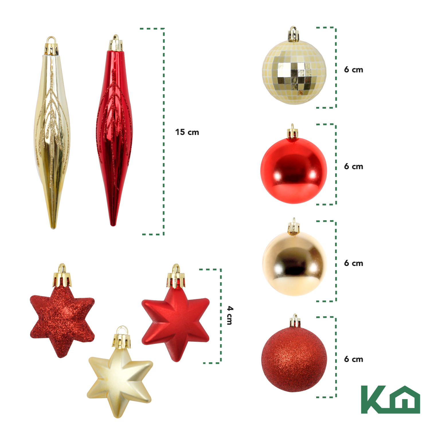 Set Esferas Navidad Dorado Rojo C/estrella Para Árbol 43 Pz 