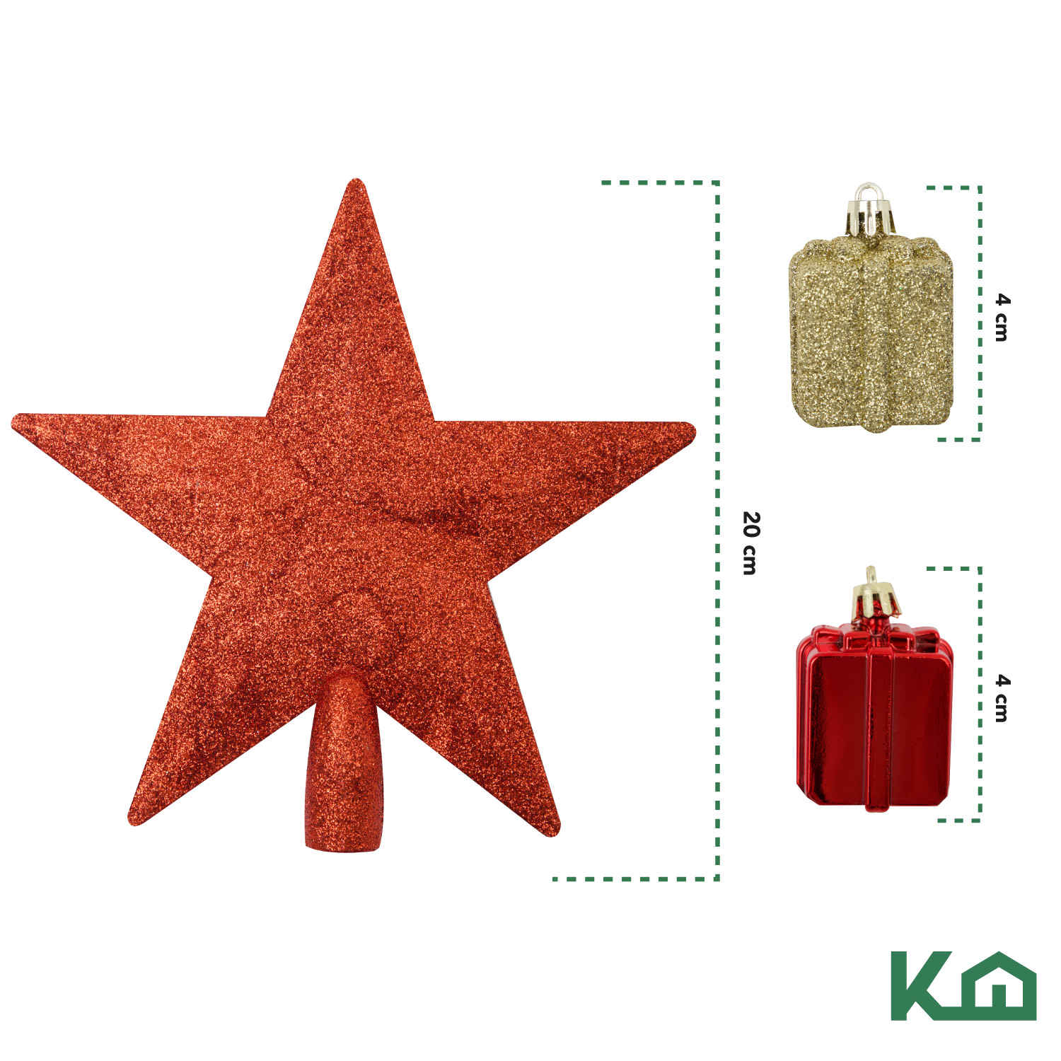 Set Esferas Navidad Dorado Rojo C/estrella Para Árbol 43 Pz 